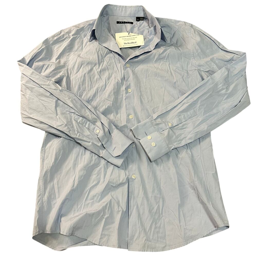 THEORY Men's Button Up Long Sleeve Shirt Size 16R In Blue